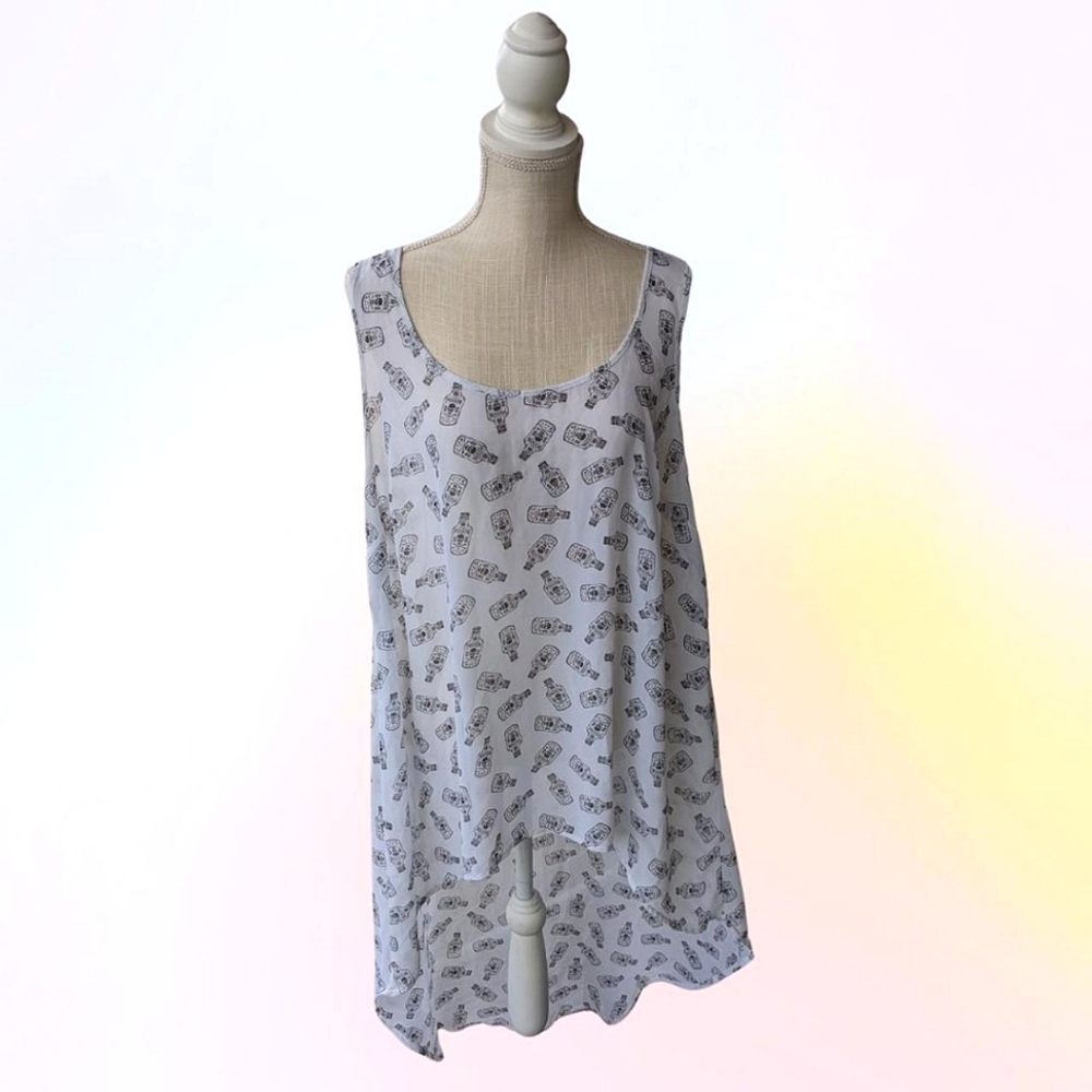 Black & White Torrid poison bottle high-low sheer tank top w/ train, size 18/20